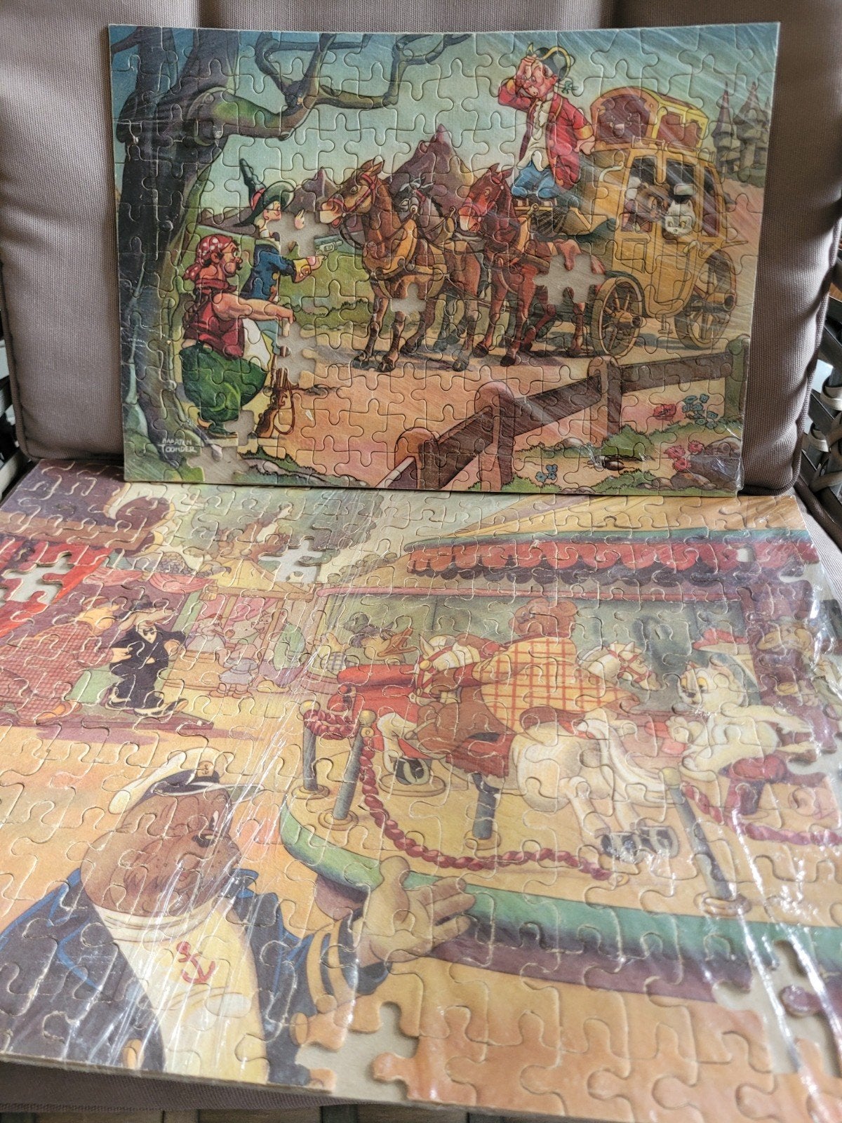 2 Oude Tom Poes & Ollie B. Bommel Puzzels (1941, 1947), Ophalen of Verzenden, Meer dan 50 stukjes, 6 jaar of ouder