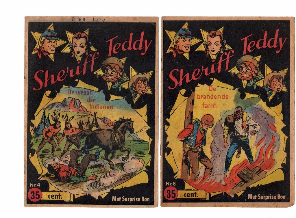 Sheriff Teddy 4,6,22,24. Van Ditmar, Amsterdam. ~1958, Gelezen, Diverse auteurs, Ophalen of Verzenden, Meerdere stripboeken
