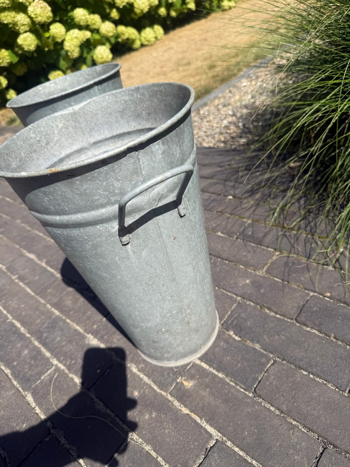 Set van 2 zinken bloembakken/plantenbakken, Ophalen, Gebruikt, Minder dan 60 cm, Rond