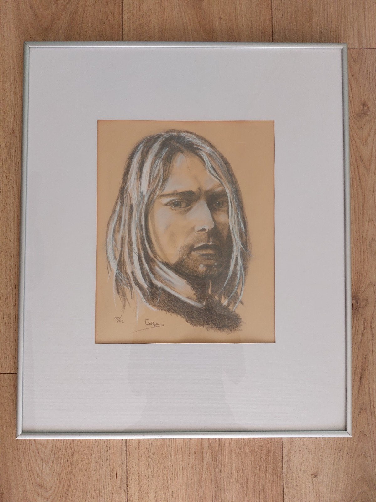 Schilderij /ingelijste potloodtekening van Kurt Cobain, Antiek en Kunst, Kunst | Schilderijen | Klassiek, Ophalen, Portret of Personen
