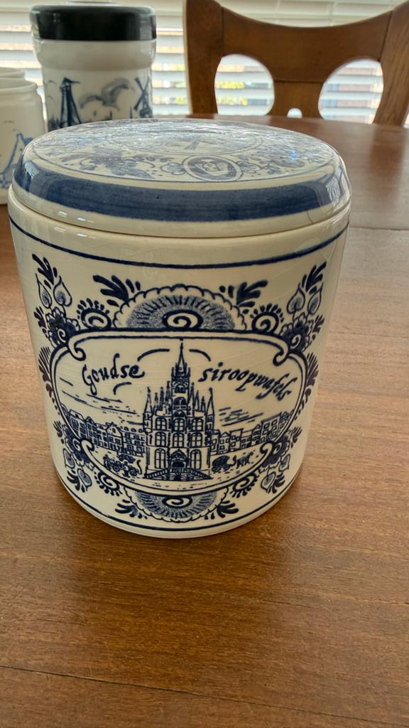 Delfts Blauw Gouda Stroopwafel Pot Handgeschilderd, Ophalen of Verzenden