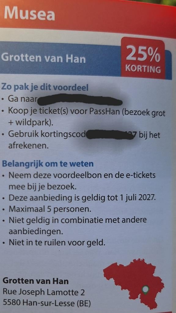 Grotten van Han 25% korting, Drie personen of meer, Kortingsbon