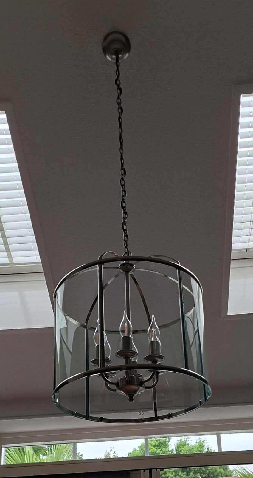 Hanglamp met Glazen Cilinder en 6Lichtpunten, Ophalen, E14 (klein), Zo goed als nieuw, Glas
