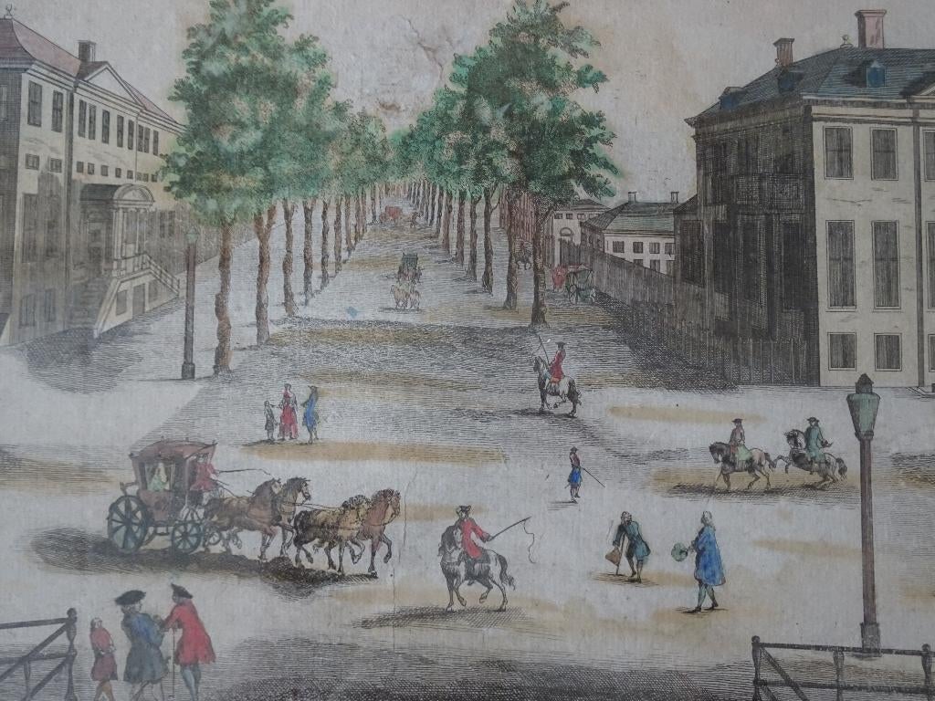 Opticaprent kleur Kleine Voorhout Den Haag, Beauvais, 1780, Antiek en Kunst, Kunst | Etsen en Gravures, Verzenden, Ingelijst, 1700 - 1799