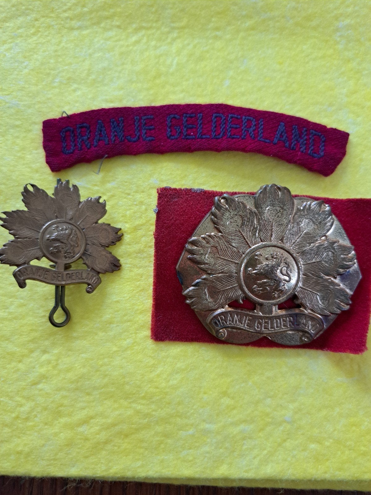 Militair embleem en schouderstuk Oranje Gelderland, Verzamelen, Ophalen of Verzenden