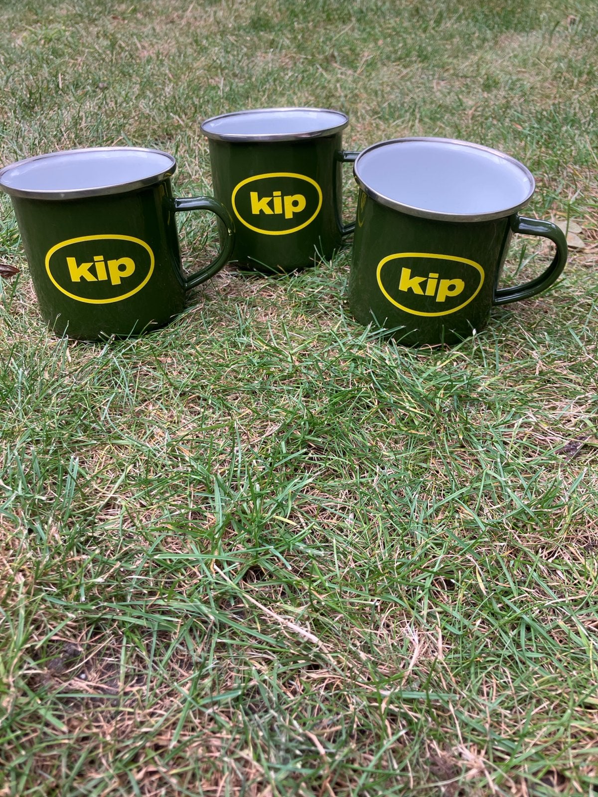 Set van 3 Kip emaille mokken - Groen, Ophalen of Verzenden
