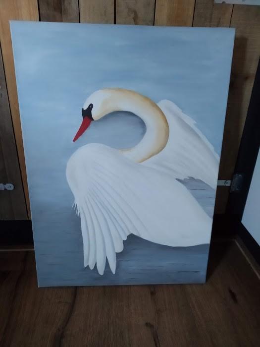 Schilderij Witte Zwaan, Antiek en Kunst, Kunst | Schilderijen | Klassiek, Verzenden