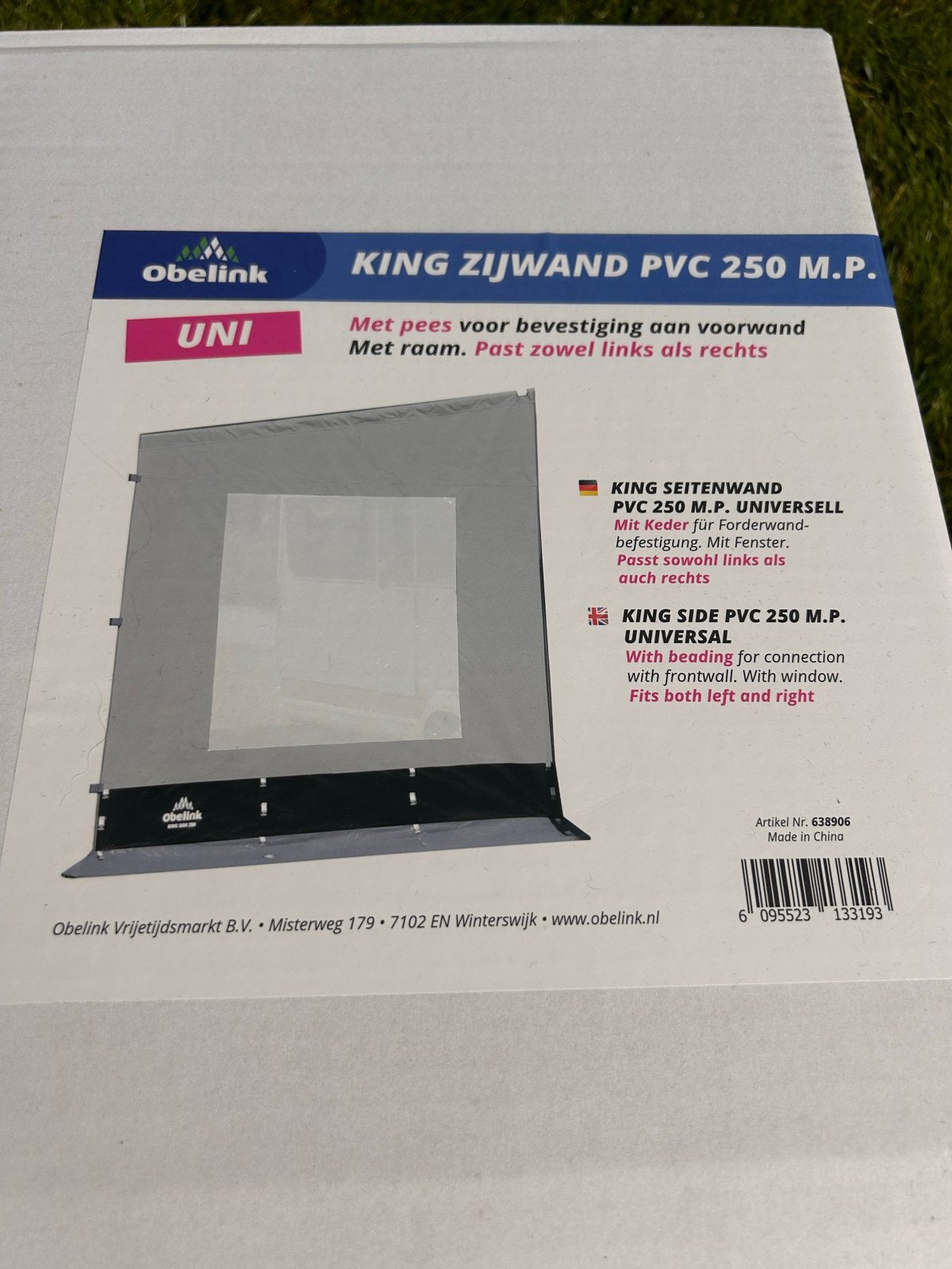 Obelink King Zijwand PVC 250 M.P. Universeel, Ophalen, Nieuw