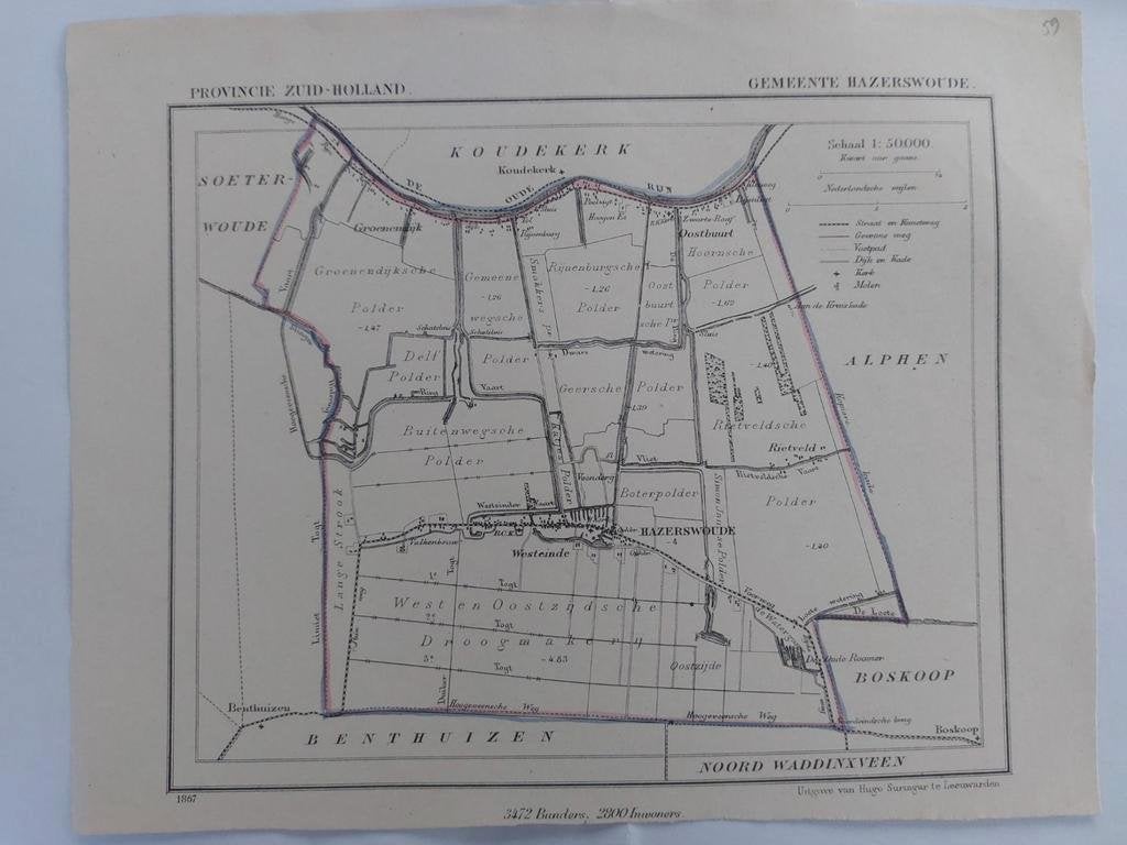 59 / Hazerswoude Litho uit 1867 van J. Kuyper, Ophalen of Verzenden
