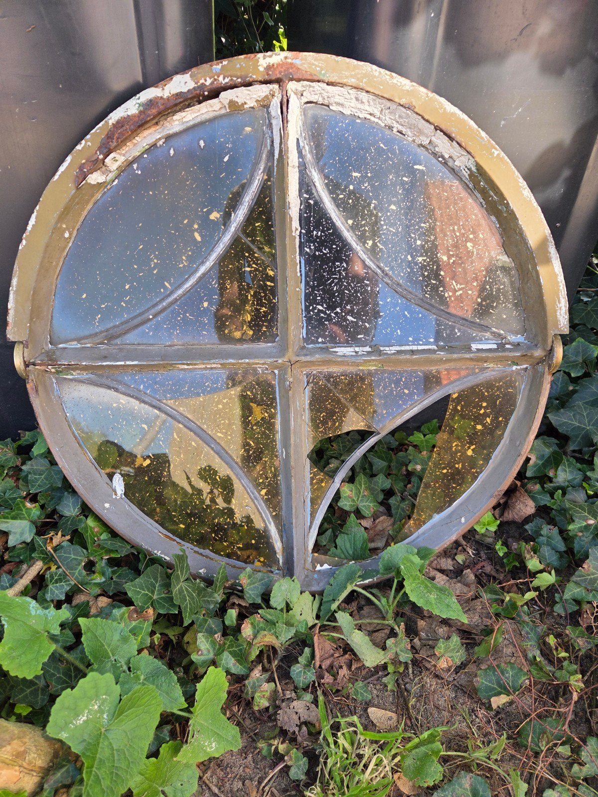 Rond glas in lood kiepraam - Jaren '30, Ophalen, Gebruikt, Gevelraam of Ruit, Glas in lood
