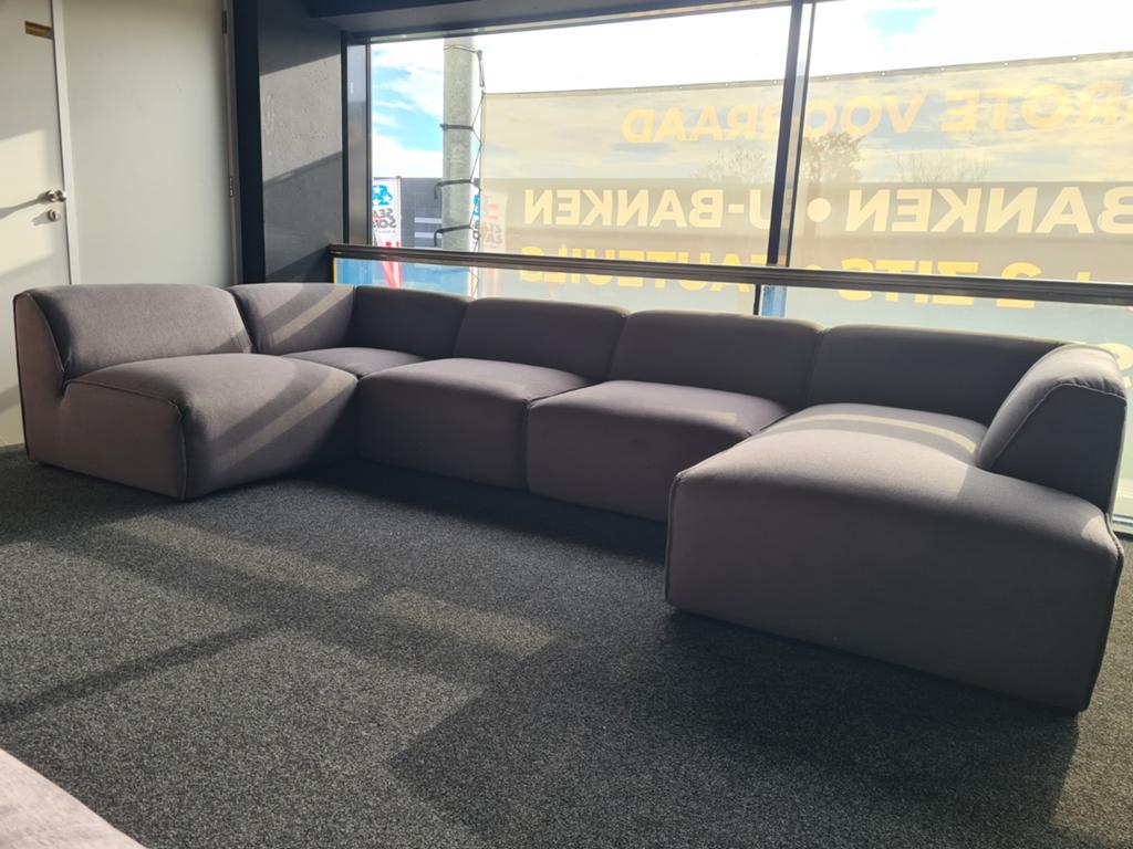 Nieuwe modulaire mega Ubank grijs structuurstof, Ophalen of Verzenden, Nieuw, 150 cm of meer, Vierpersoons of meer