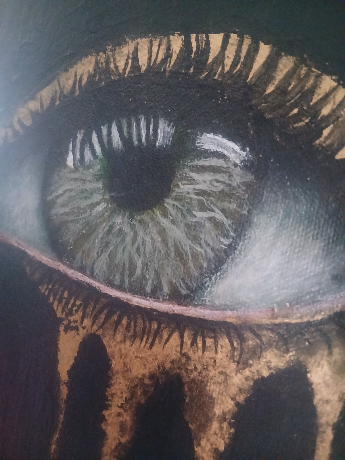Handgeschilderd Acrylverfschilderij: Oog met Pale Gold 30/40, Acrylverf, Overig onderwerp, Handgeschilderd, Ophalen of Verzenden