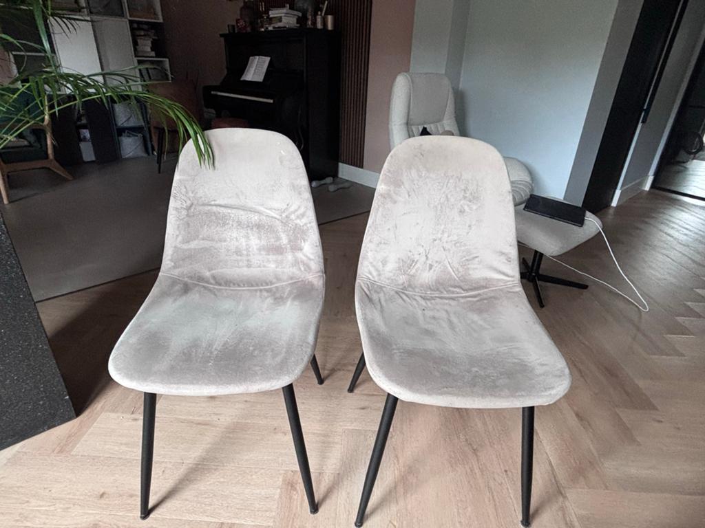 Set van 2 fluwelen eetkamerstoelen - Grijs, Huis en Inrichting, Stoelen, Ophalen, Gebruikt, Twee, Stof