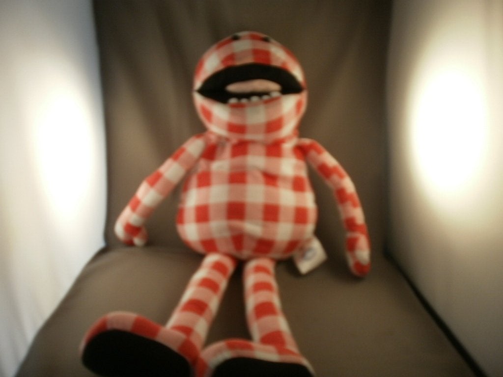 Mr jummy sultana Verkade handpop 57 cm rood/wit geblokt, Overige merken, Overige typen, Ophalen of Verzenden, Zo goed als nieuw