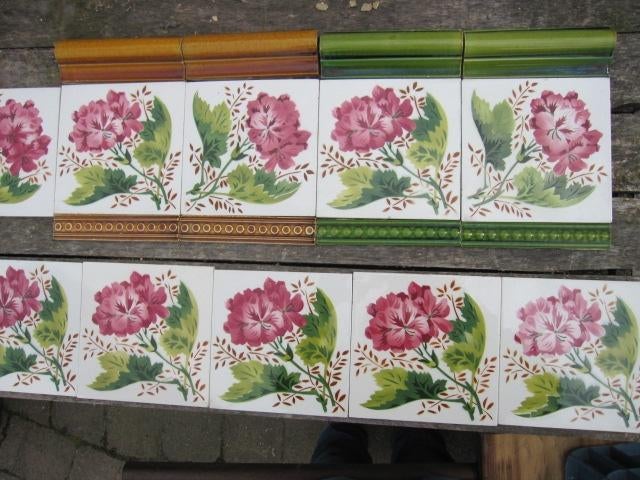 15 stuks antieke wandtegels met vrolijke frisse bloem, 225cm, Ophalen