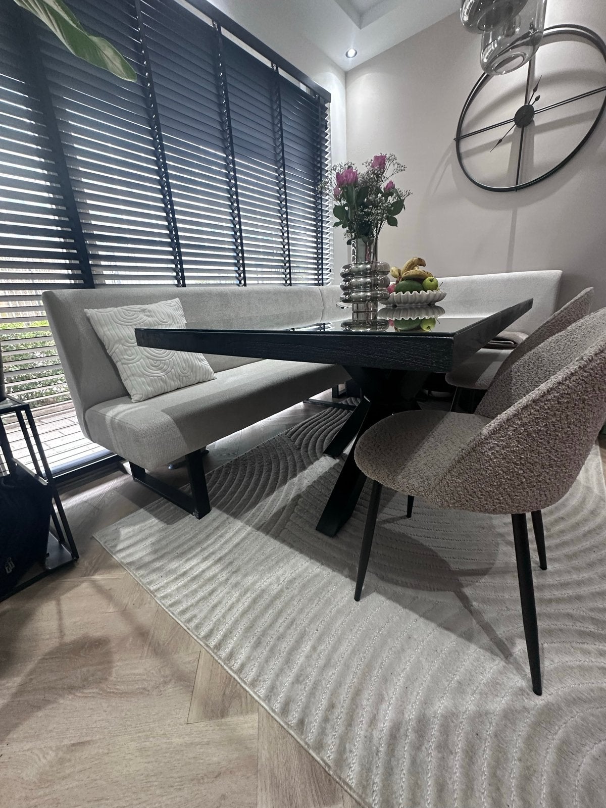 Moderne Eettafel en Salontafel Set - Zwart met Glasplaat, Huis en Inrichting, 150 tot 200 cm, Vier personen, Rechthoekig, 50 tot 100 cm