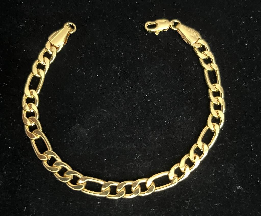 Armband brede Figaro schakel Goud verguld 21 CM -NIEUW-, Ophalen of Verzenden, Nieuw, Goud, Overige materialen