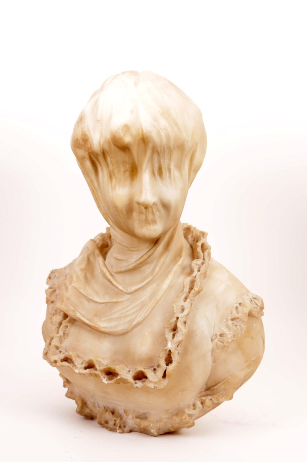 Antonio Frilli (1830-1902), marmeren van een gesluierde dame, Ophalen of Verzenden, Zo goed als nieuw, Mens