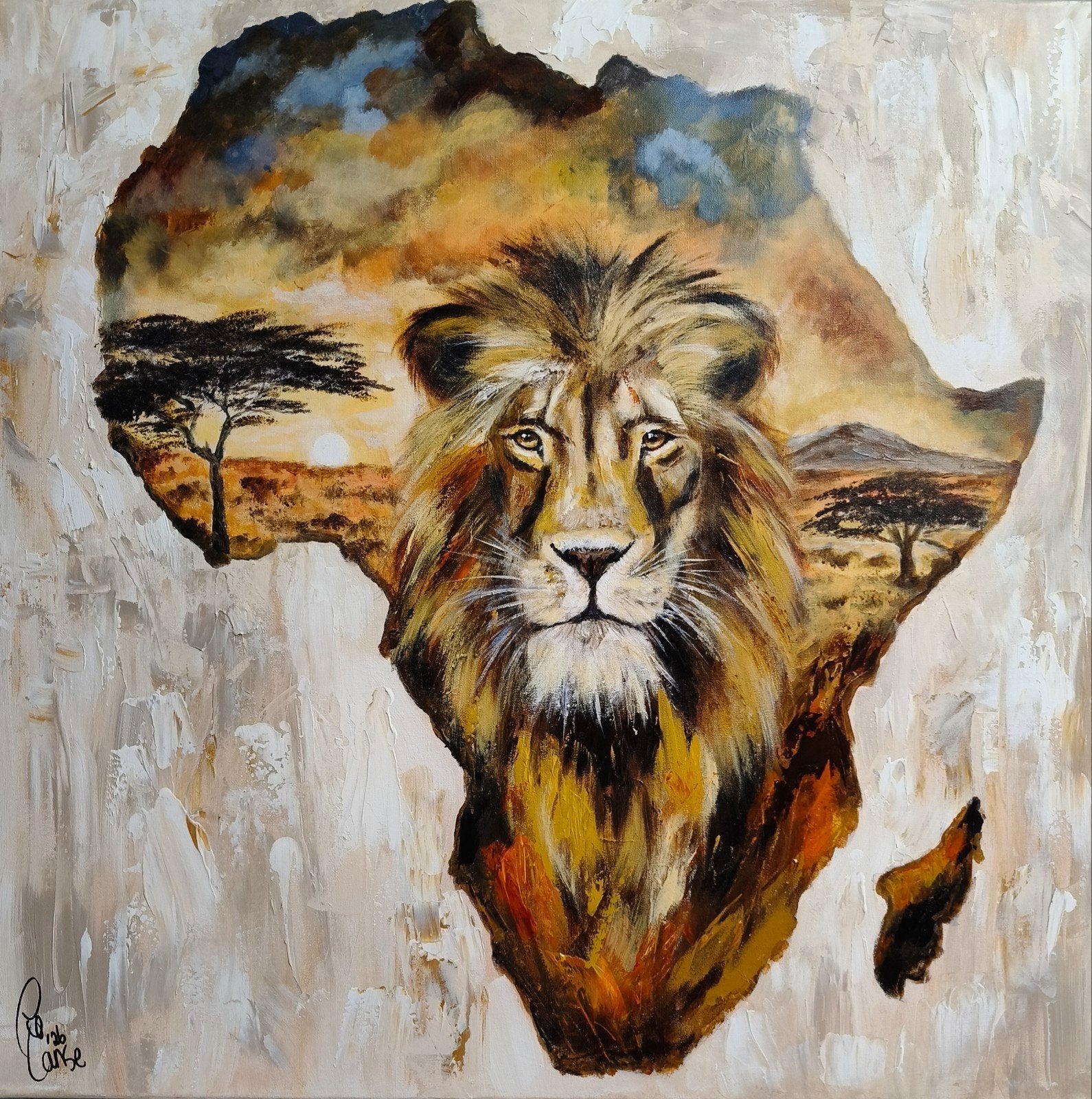 schilderij Leeuw Africa, Huis en Inrichting, Woonaccessoires | Schilderijen, Tekeningen en Foto's, Ophalen of Verzenden, Nieuw