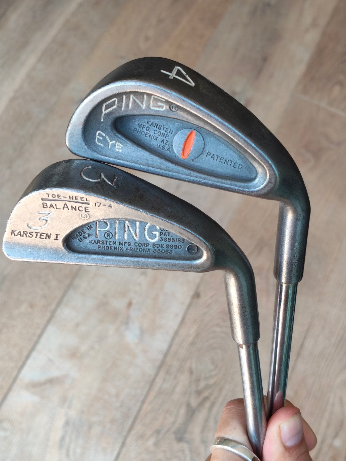 Vintage PING Golfclubs: Eye IJzer 4 & Karsten I IJzer 3, Sport en Fitness, Golf, Ophalen of Verzenden, Gebruikt, Club, Ping