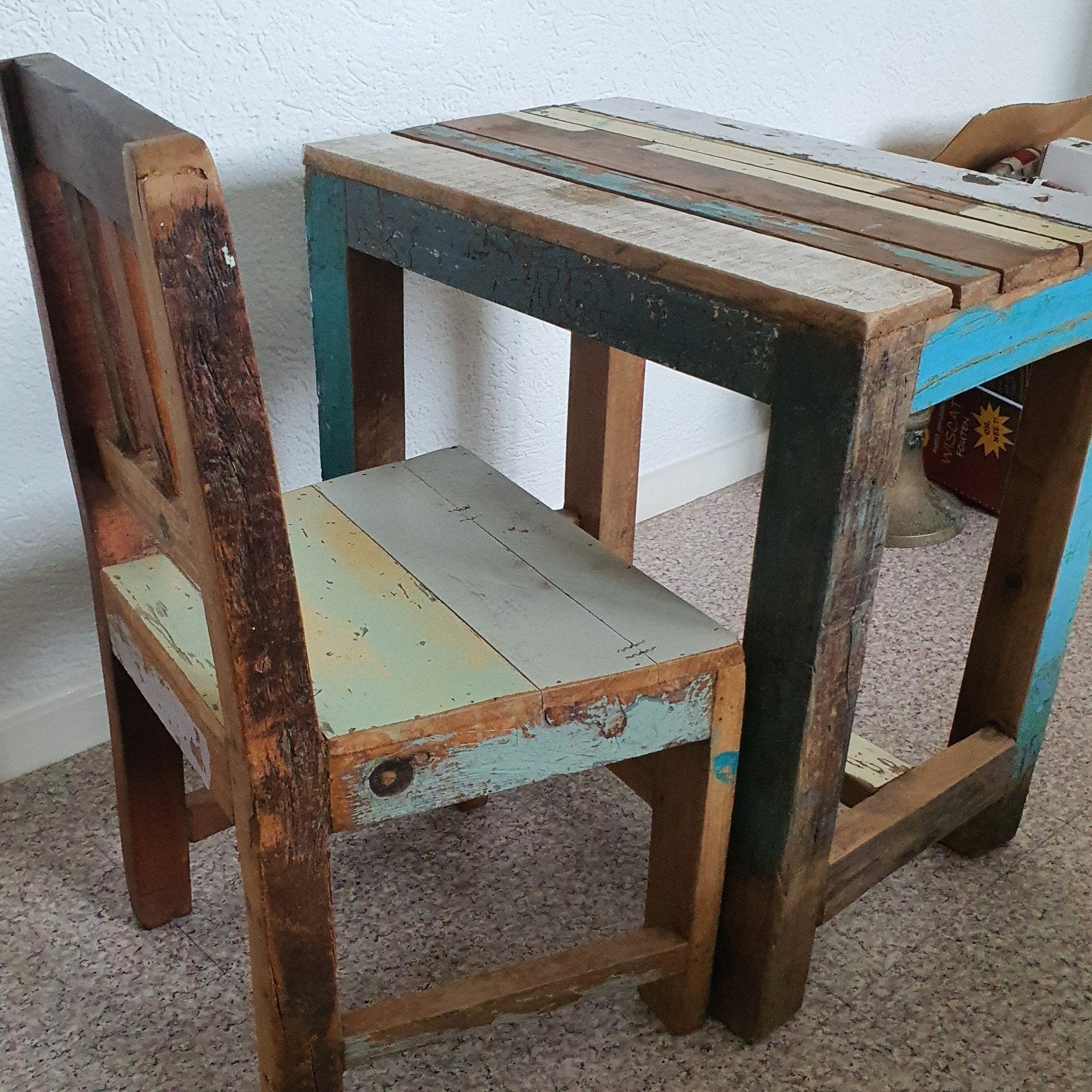 Unieke Sloophouten Kinderset (Tafel + Stoeltje) | Vintage, Ophalen, Gebruikt, Tafel(s) en Stoel(en)