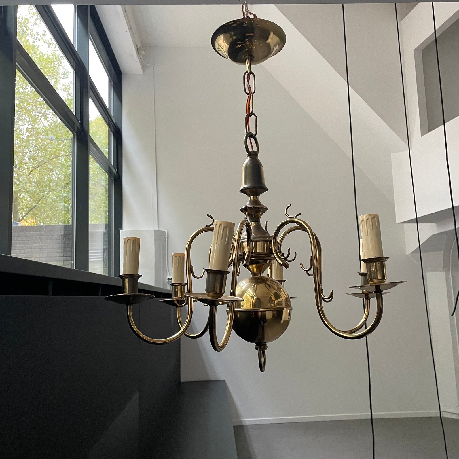 Leuke kroonluchter messing jaren vintage, Ophalen, ., Vintage, Zo goed als nieuw