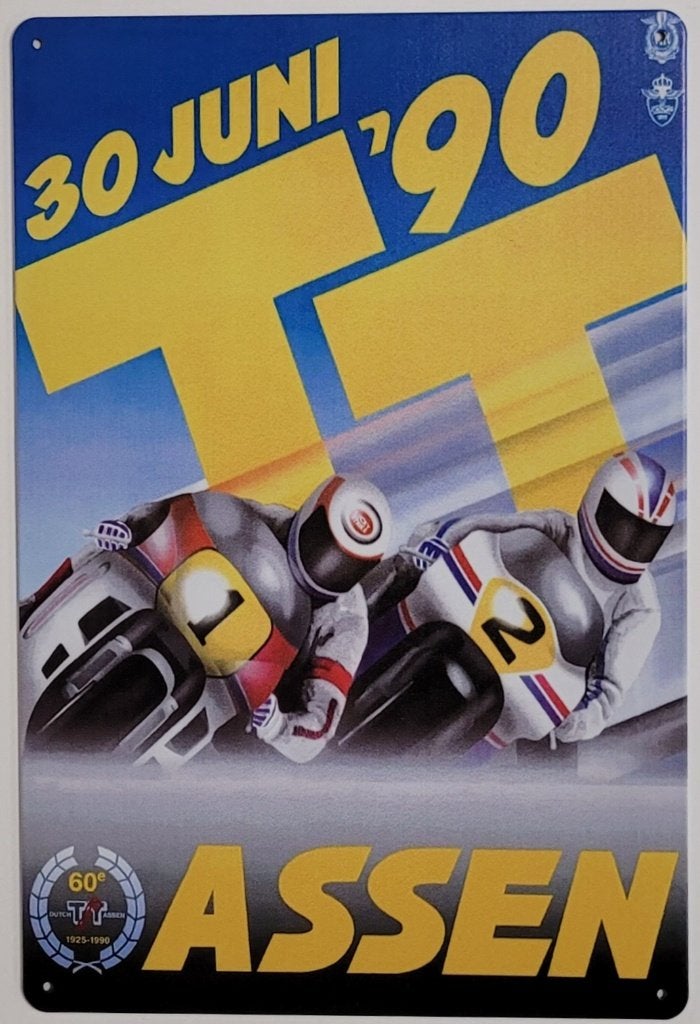 TT Assen 30 juni 1990 MotoGP reclamebord van metaal wanddeco