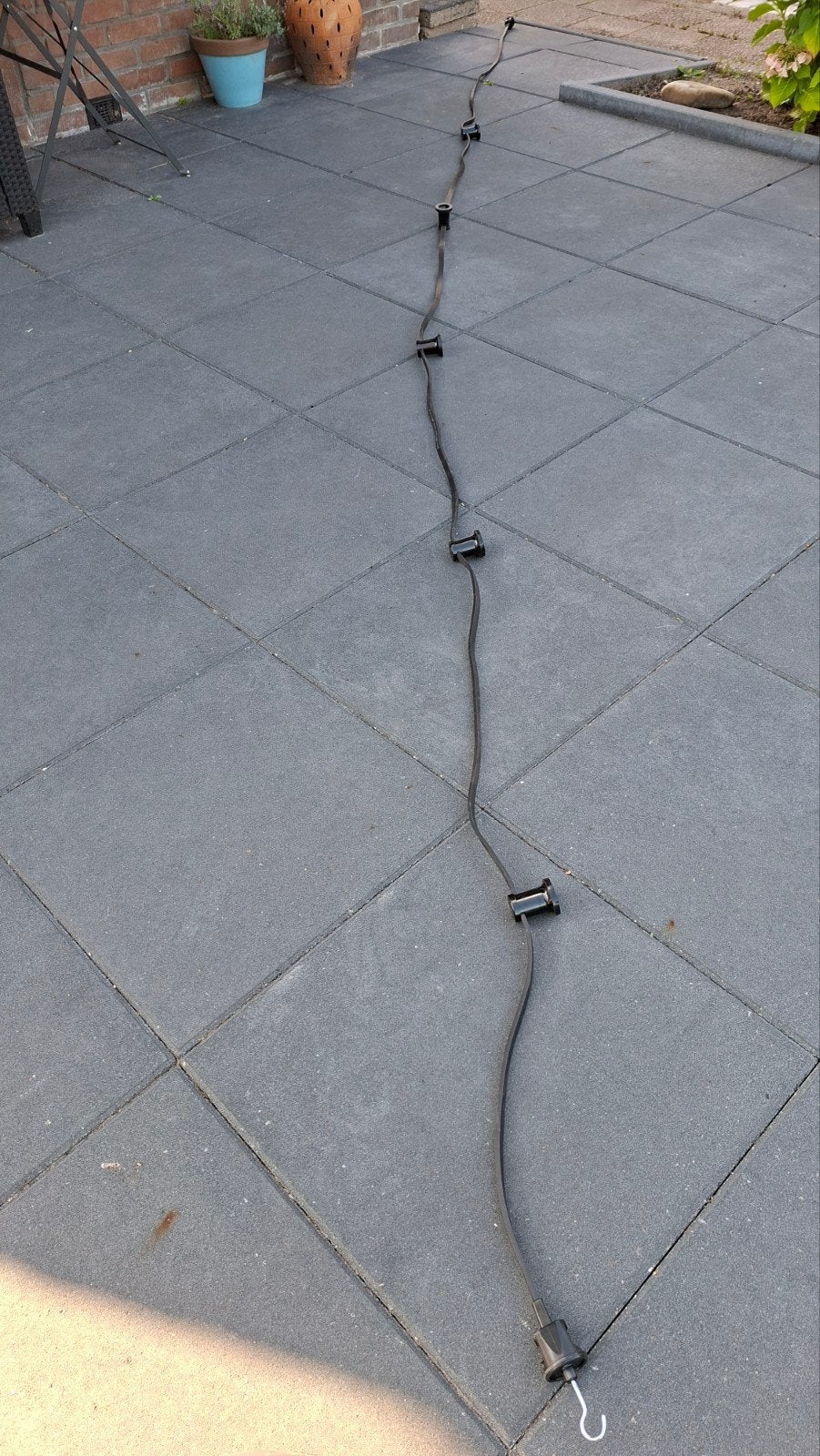Lichtsnoer 5 meter, 5 fittingen, KEMA-keur, Kunststof, Zwart, Zo goed als nieuw, E27 (groot)