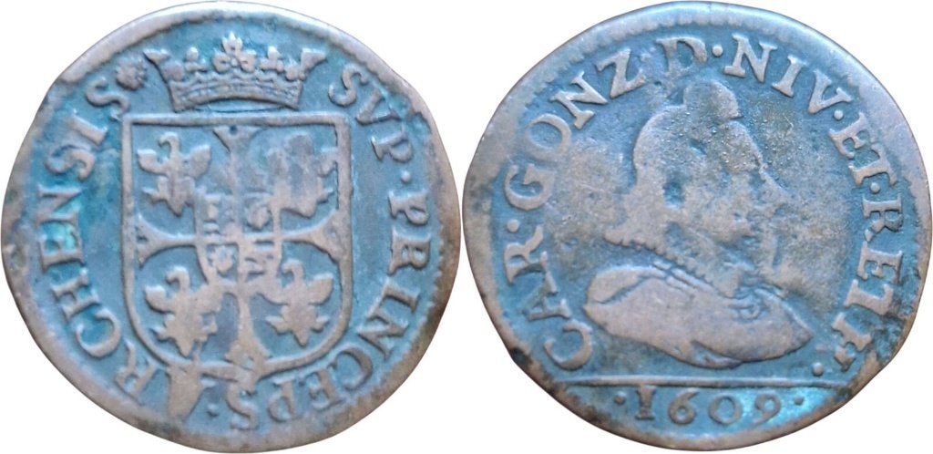 Liard 1609, Charleville, Charles I de Gonzague, Ophalen of Verzenden, Frankrijk, Losse munt