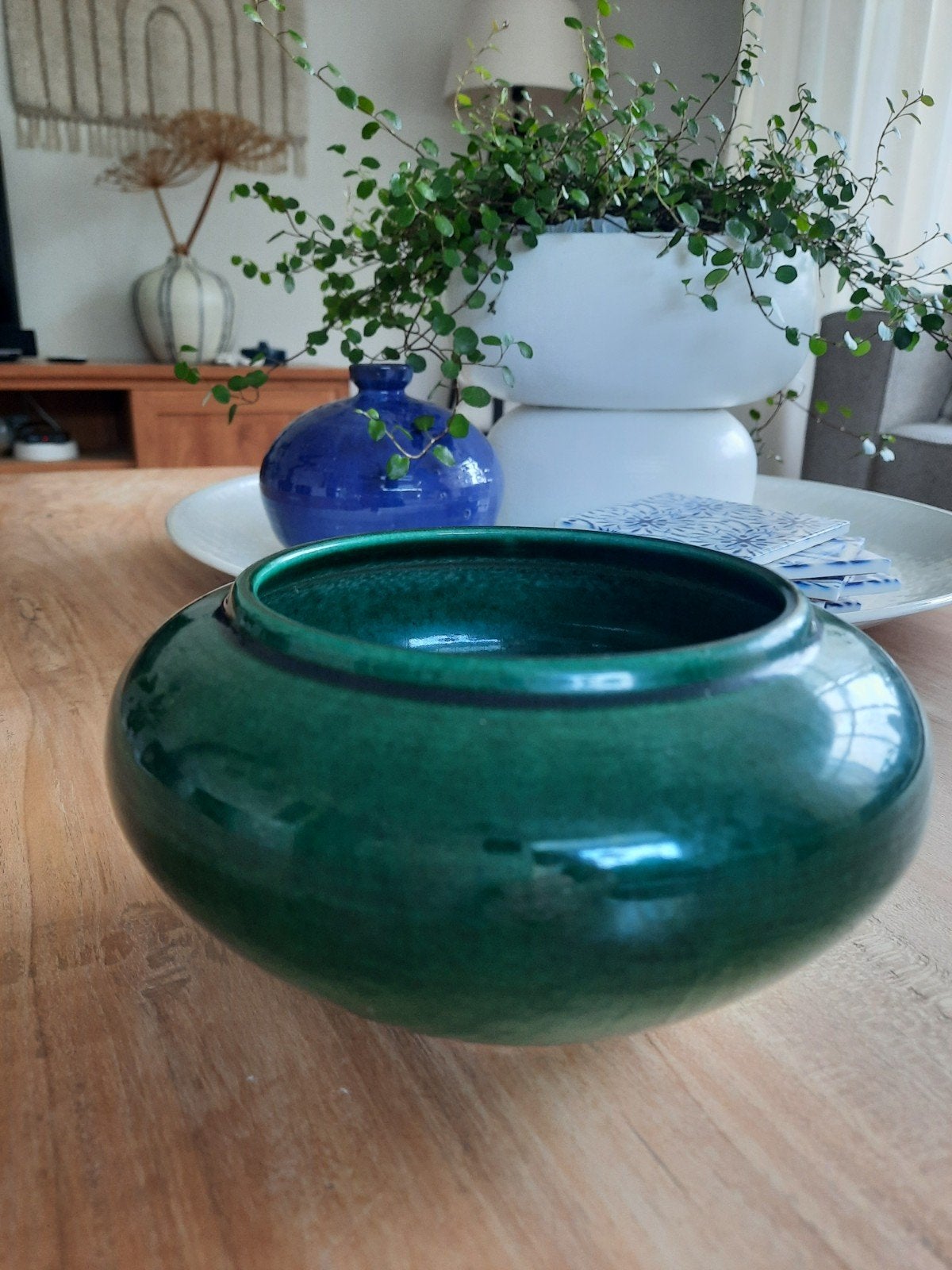 bloempot schaal groen bonsai vintage retro, Gebruikt, Rond, Binnen, Ophalen of Verzenden