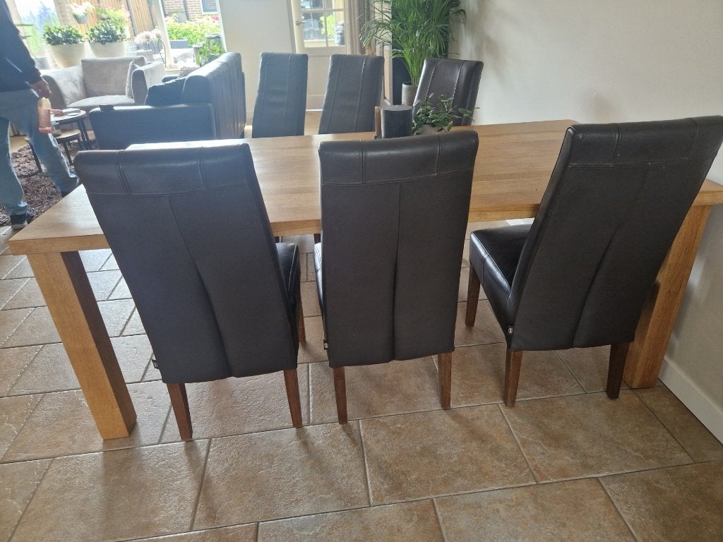 6 Leren eetkamerstoelen Henders & Hazel, Huis en Inrichting, Stoelen, Ophalen, Gebruikt, Bruin, Leer