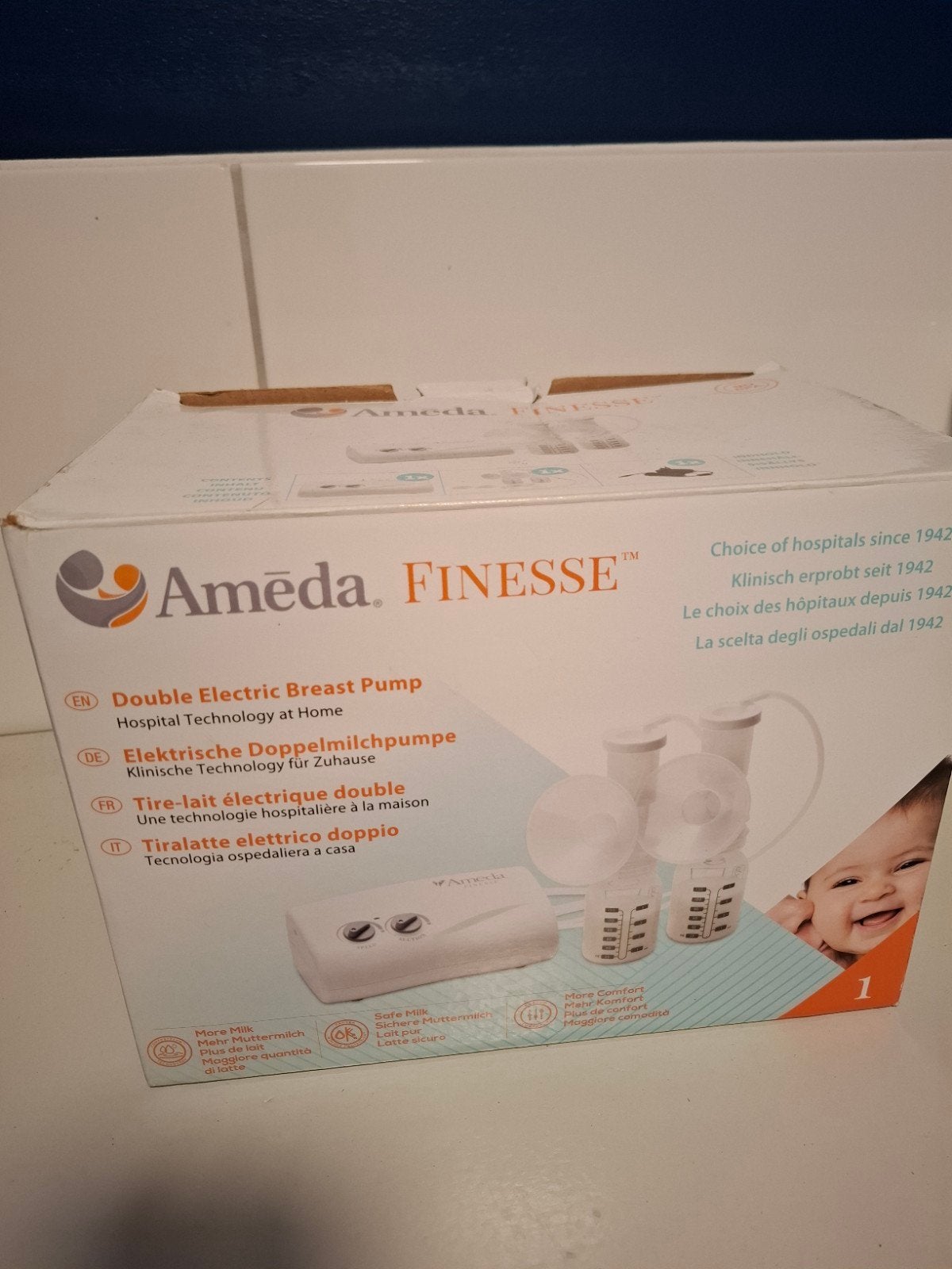 Ameda Finesse Dubbele Elektrische Borstkolf - 3mnd gebruikt, Ophalen, Overige merken, Draagbaar, Borstkolf