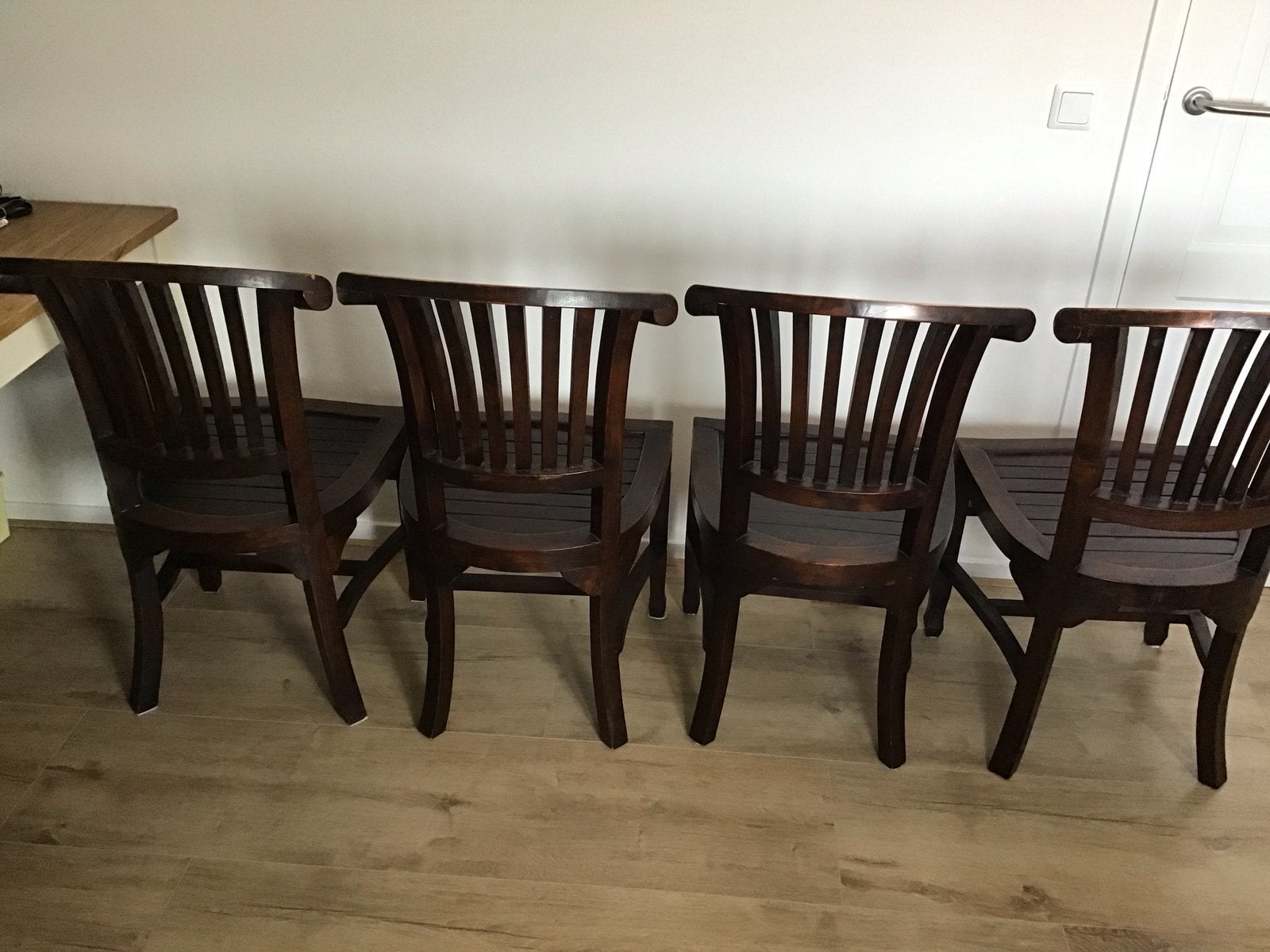 Set van 4 donkerhouten eetkamerstoelen, Antiek en Kunst, Ophalen