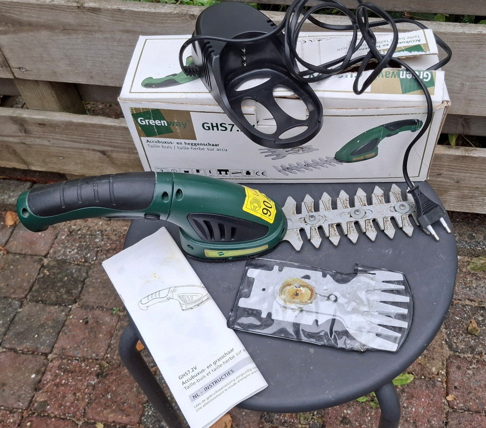 Greenway Accu buxus- en heggenschaar GHS7.2V, Ophalen of Verzenden, Gebruikt, Accu