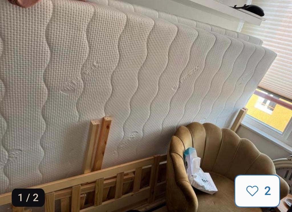 Twijfelaar met op maat gemaakte hemel in zandkleur, Ophalen, Lattenbodem, 180 cm of meer, 100 cm of meer