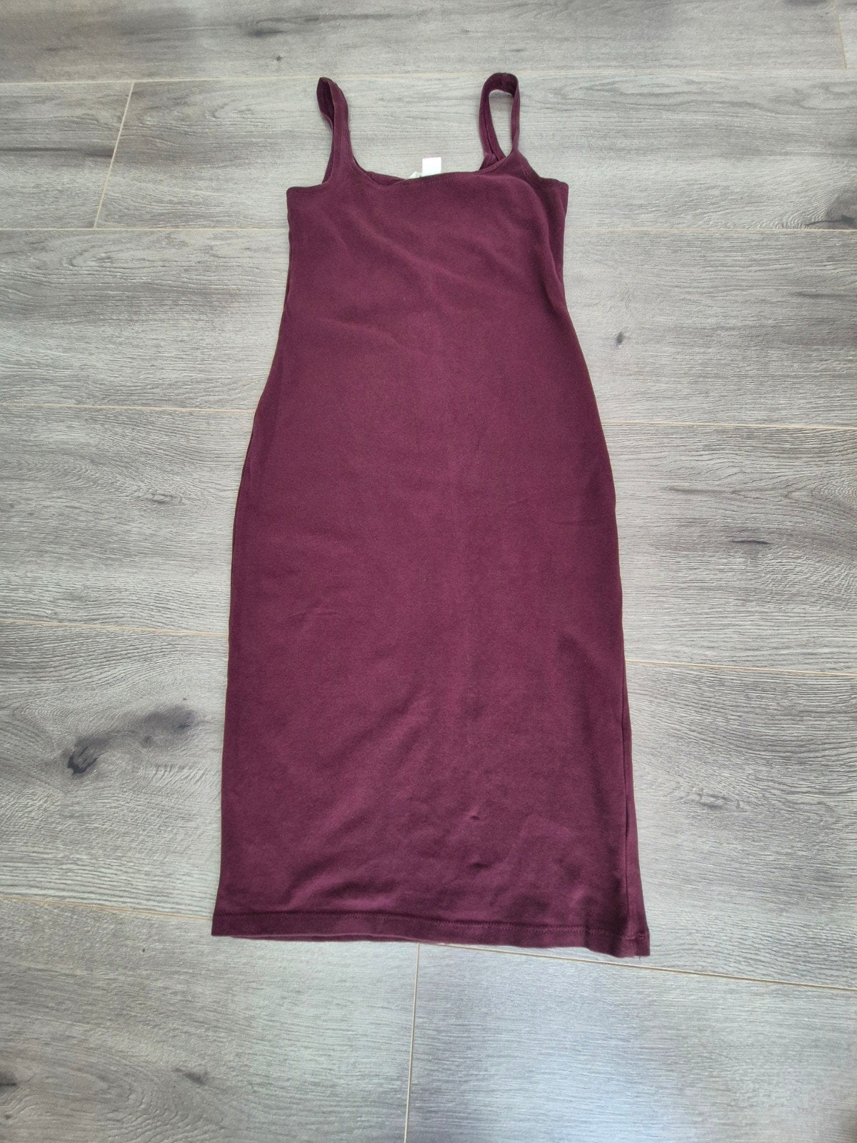 H&M Basic Bordeauxrode Bodycon Midi Jurk met Bandjes | S, H&M, Ophalen of Verzenden, Zo goed als nieuw, Maat 36 (S)