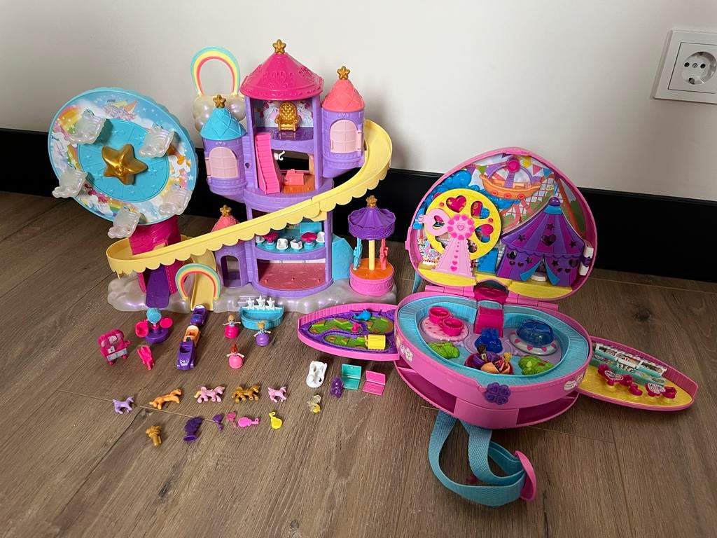 Polly Pocket Speelset Kasteel & Rugzak met Accessoires, Kinderen en Baby's, Speelgoed | Overig, Ophalen, Gebruikt, Meisje