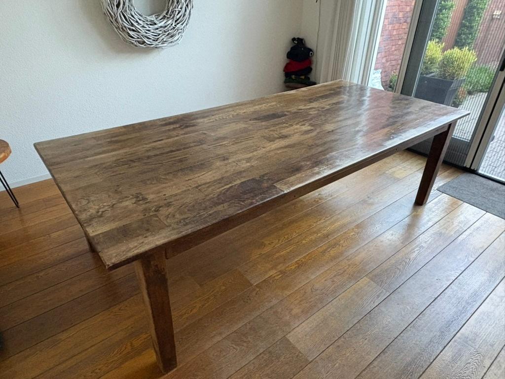 Grote teakhouten eettafel 265x120 met 6 stoelen, Huis en Inrichting, Tafels | Eettafels, Ophalen, Gebruikt, 100 tot 150 cm, Teakhout