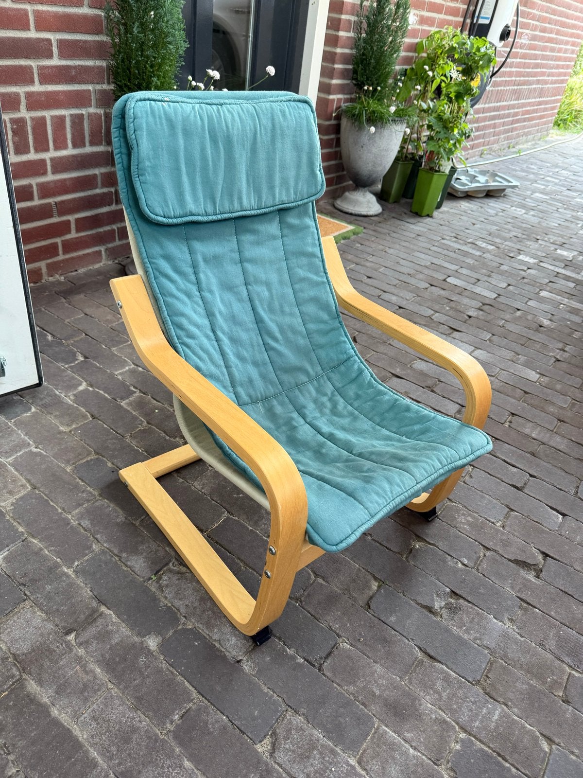 IKEA Poäng kinderstoel met turquoise kussen, Kinderen en Baby's, Kinderstoelen, Ophalen, Zo goed als nieuw, Overige typen