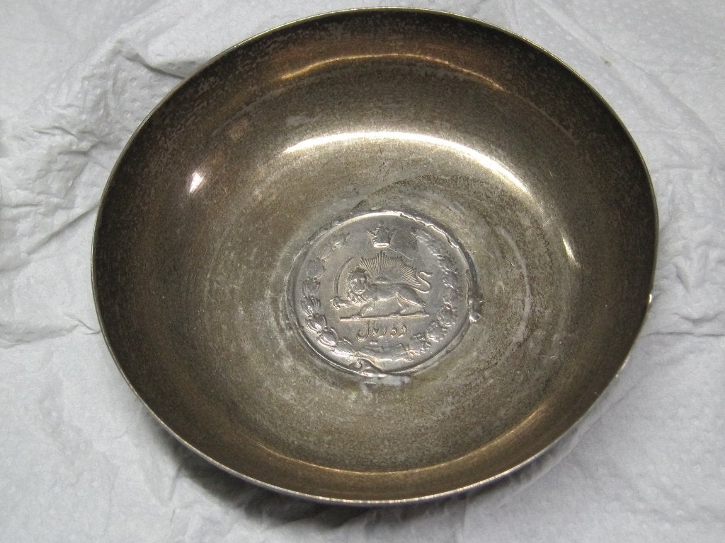 Zilver kommetj HANSA LINE met PAHLAVI munt 1335, Ophalen, Zilver