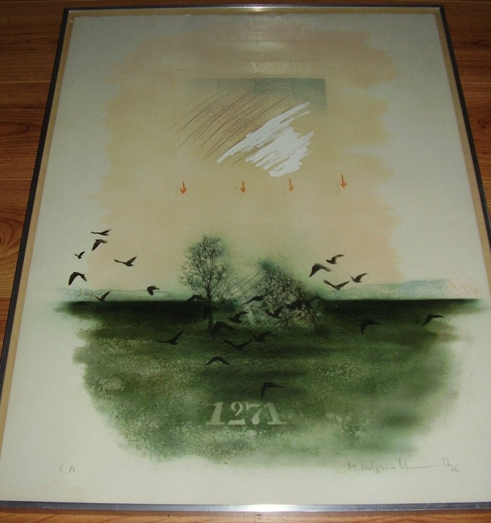 Gemengde Techniek - 1976 - Michael Schmidt Stein - 1271, Papier/karton, Achter glas, Gemengde techniek, Landschap