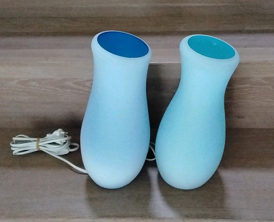 Vintage Ikea Mylonit tafellamp, blauw, 31cm, prijs per stuk, Ophalen of Verzenden, Gebruikt, Glas, Minder dan 50 cm