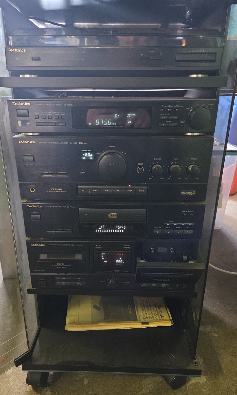 Technics midi hi-fi-stereotoren inc speakers en kast, Gebruikt, Cassettedeck, X, Ophalen