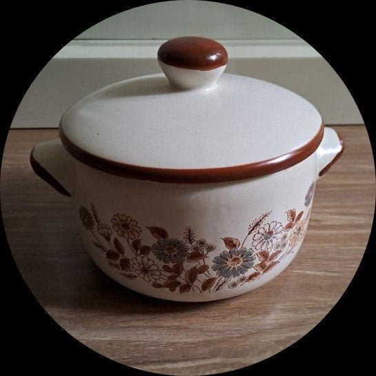 Vintage Oven Proof Stoofpotje met Bloemenpatroon, Gebruikt, Met deksel, Ophalen of Verzenden, Kookpan