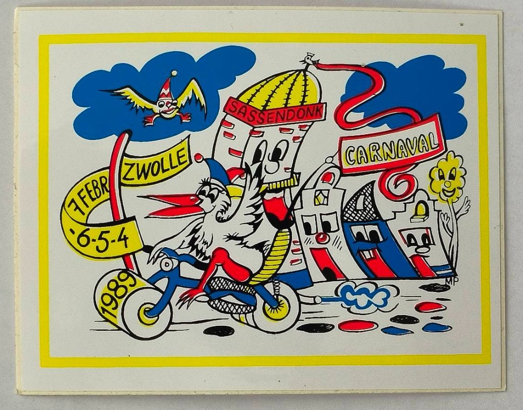 Sticker Carnaval in Zwolle 1989 ( Sassendonk), Ophalen of Verzenden, Nieuw, Bedrijf of Vereniging