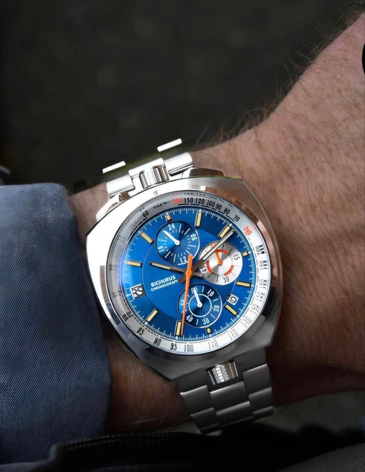 Richurus Vibe Bullhead Chronograaf 1979 - Blauwe Wijzerplaat, Staal, Polshorloge, Nieuw, Ophalen of Verzenden