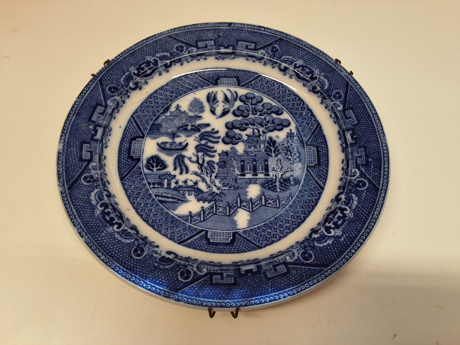 Antiek Petrus Regout Blue Willow bord, Maastricht, Antiek en Kunst, Ophalen of Verzenden