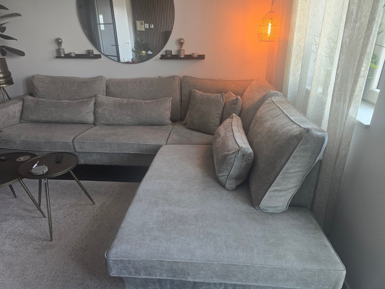 Comfortabele hoekbank met chaise longue links, 250 tot 300 cm, Gebruikt, 100 tot 125 cm, Hoekbank
