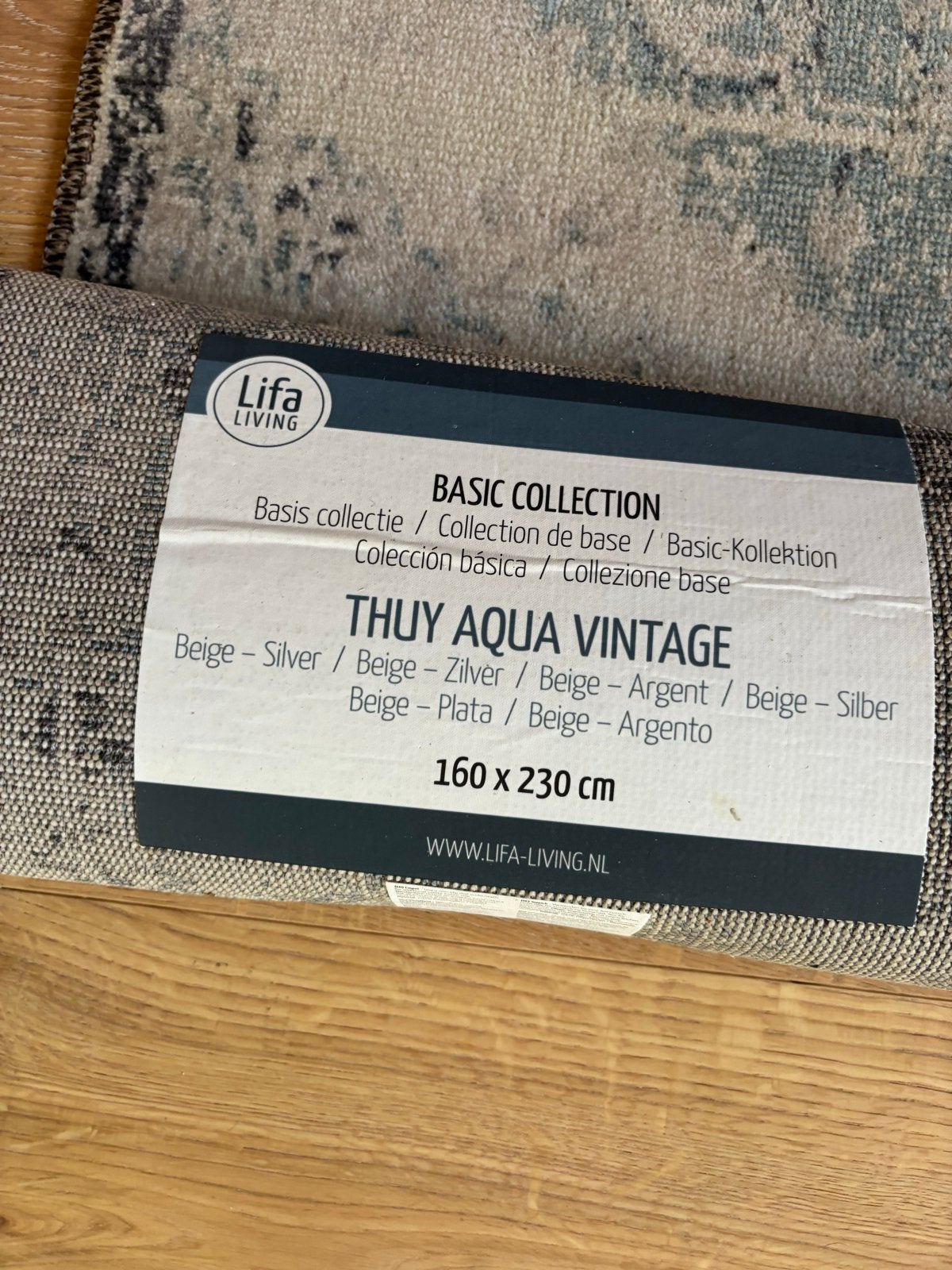 Vloerkleed Thuy Aqua Vintage - Beige/Zilver 160x230 cm, Ophalen, Gebruikt, Beige, 150 tot 200 cm