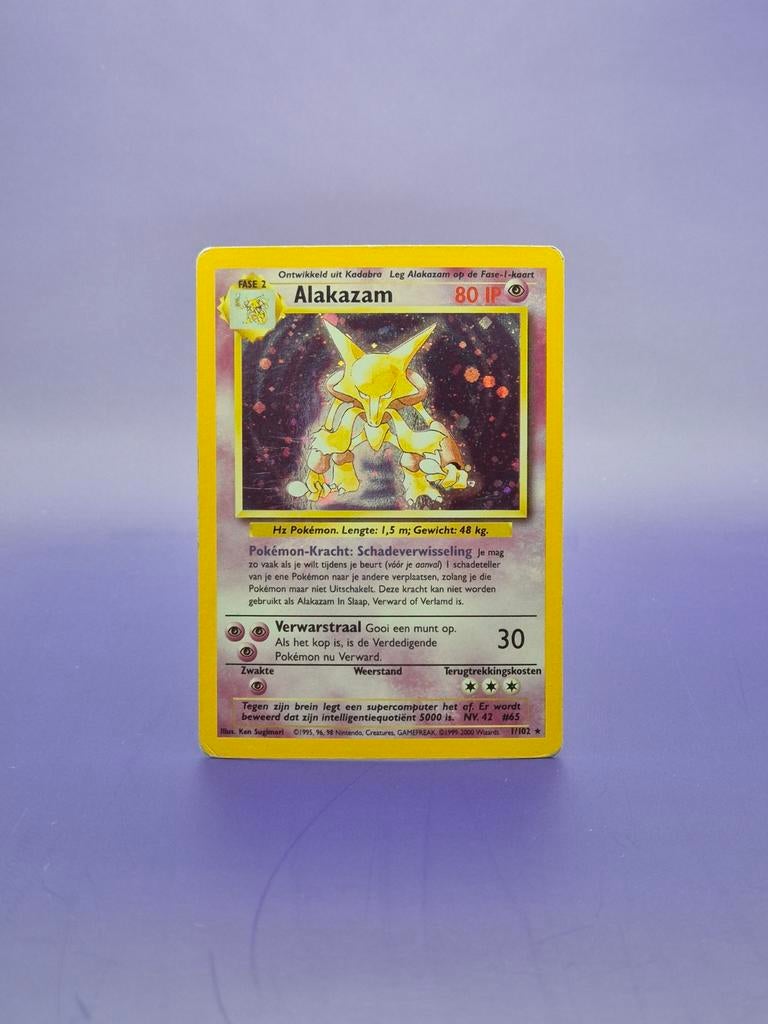 Alakazam (NL) - Base Set 1/102, Ophalen of Verzenden, Gebruikt, Losse kaart, Foil